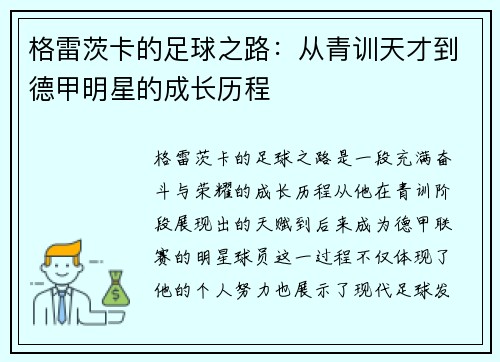 格雷茨卡的足球之路：从青训天才到德甲明星的成长历程